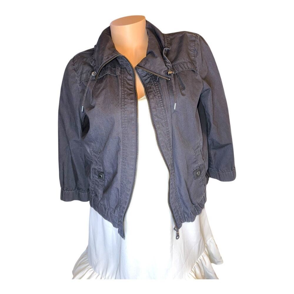 LOFT medium cropped utility moto-style jacket charcoal gray cotton 3/4 sleeves